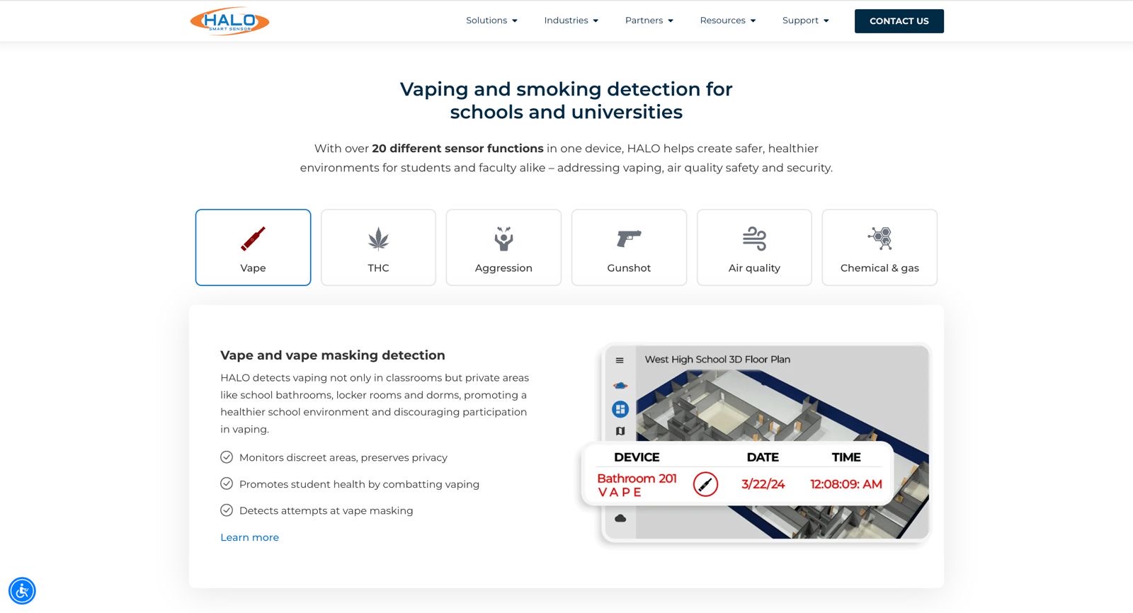 (Screen capture from HALO’s marketing page dedicated to the education sector on August 14th, 2025)